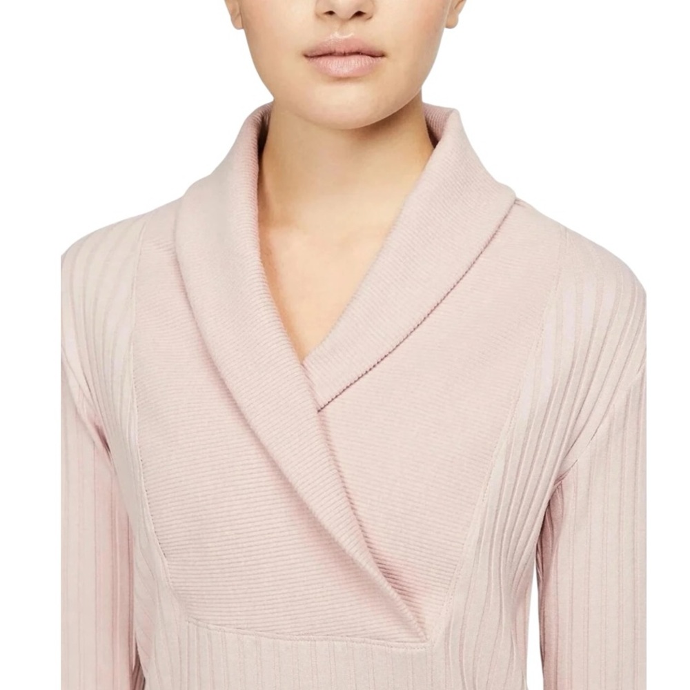 Nike Yoga Ribbed Wrap Collar Pullover Pink Long Sleeve Lounge Top Women M - Picture 3 of 10